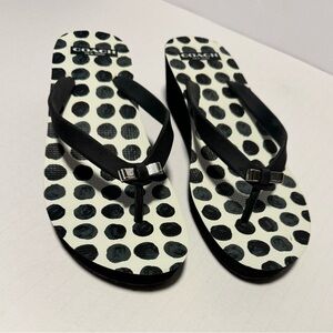 Coach Sandals Womens 8 Black With Silver Bow Alessa Wedge Thong Flip Flop